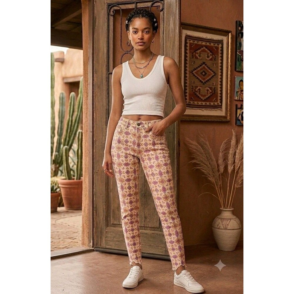 We The Free Free People Southwest Aztec Print Skinny Jeans Raw Hem 30